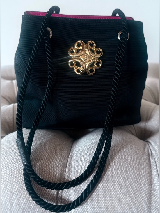 Saint Laurent Handbags - Yves Saint Laurent Black Faille Bucket Evening Bag Gold Filigree 1980s MINT
